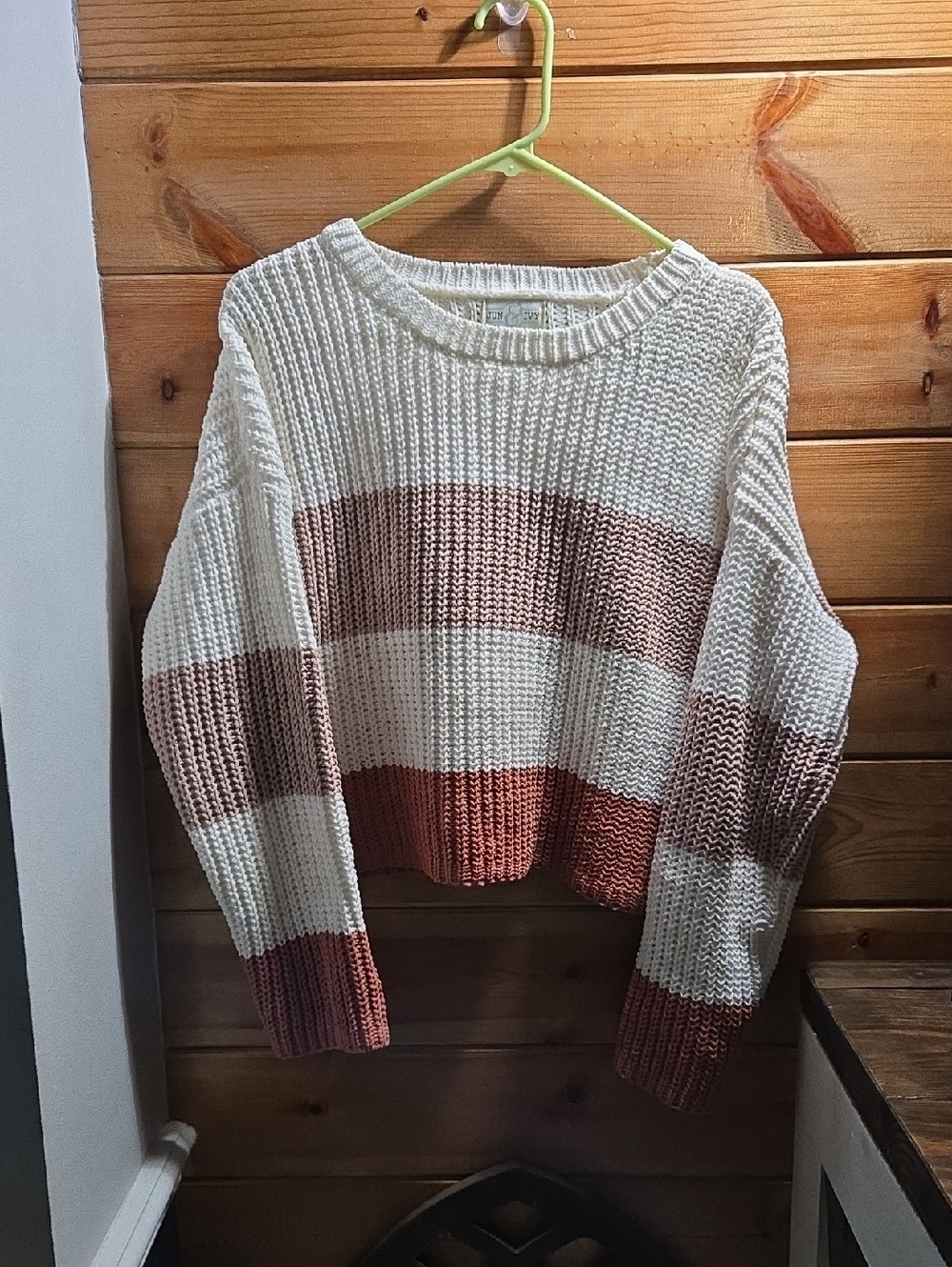 June & Ivy Cozy Cropped Oversized Sweater - Cream & Rust Med 0467